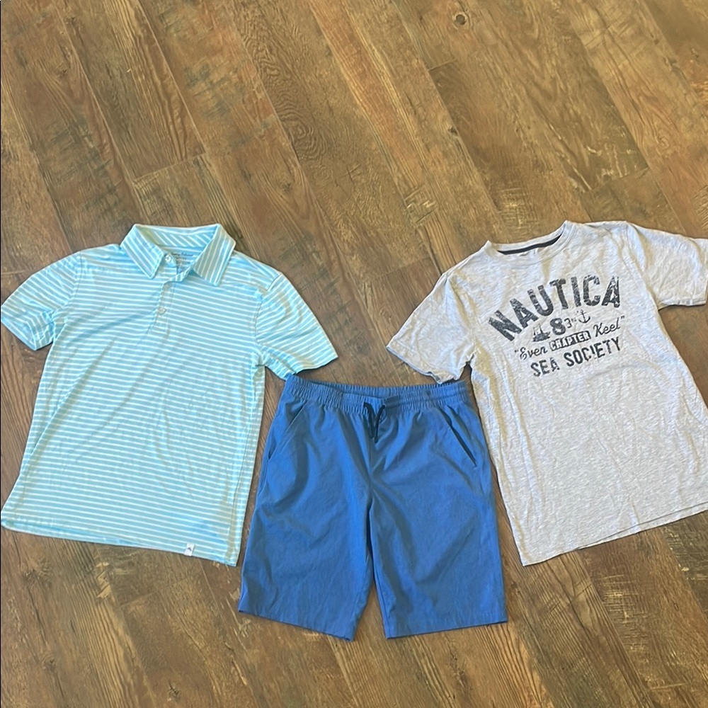 Boys Bundle-Tommy Bahama Striped Polo and Nautica Shorts and Graphic Tee.